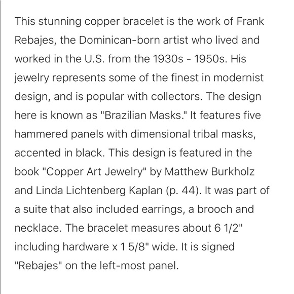 RARE 1950s Copper Rebajes Brazilian Masks Bracelet - Picture 5 of 9